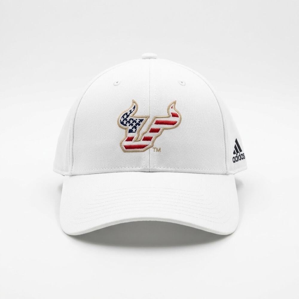 USF South Florida Bulls Adidas Embroidered USA Flag Baseball Hat White OSFA